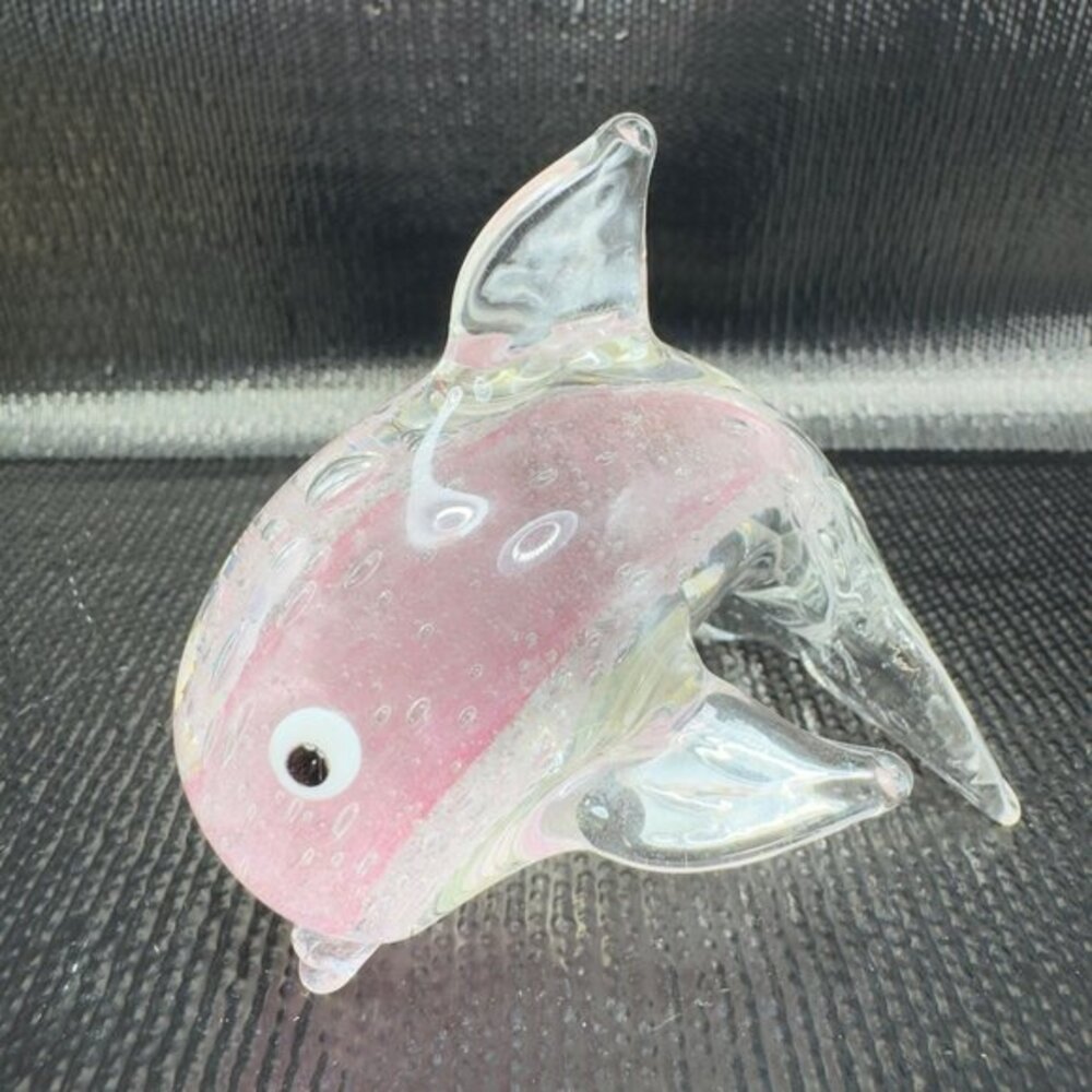 Dynasty Gallery Art Glass Dolphin Figurine Pink‎ Dolphin Glass Figure Vintage